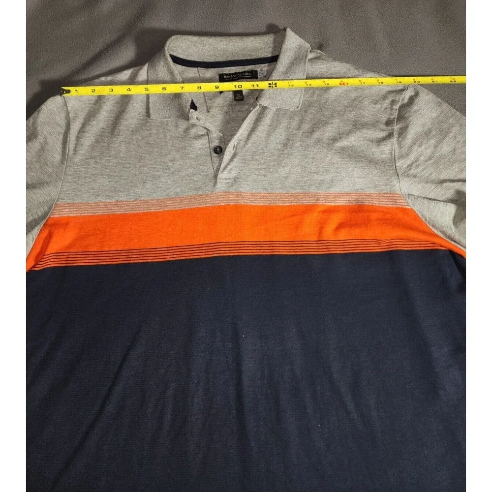 Banana Republic Shirt Mens XL Blue Orange Colorblock Short Sleeve Quarter Button